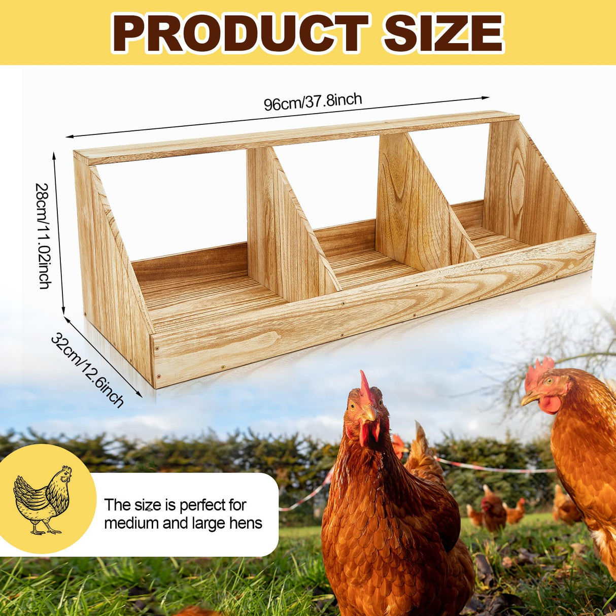 Thyle 1 Sets Chicken Nesting Boxes, 3 Compartment Wood Chicken Laying Boxes Chicken Coop Accessories Roosting Laying Boxes with Liners Large Bedding for Hens Birds Duck Coop Poultry Habitat Supplies Thyle