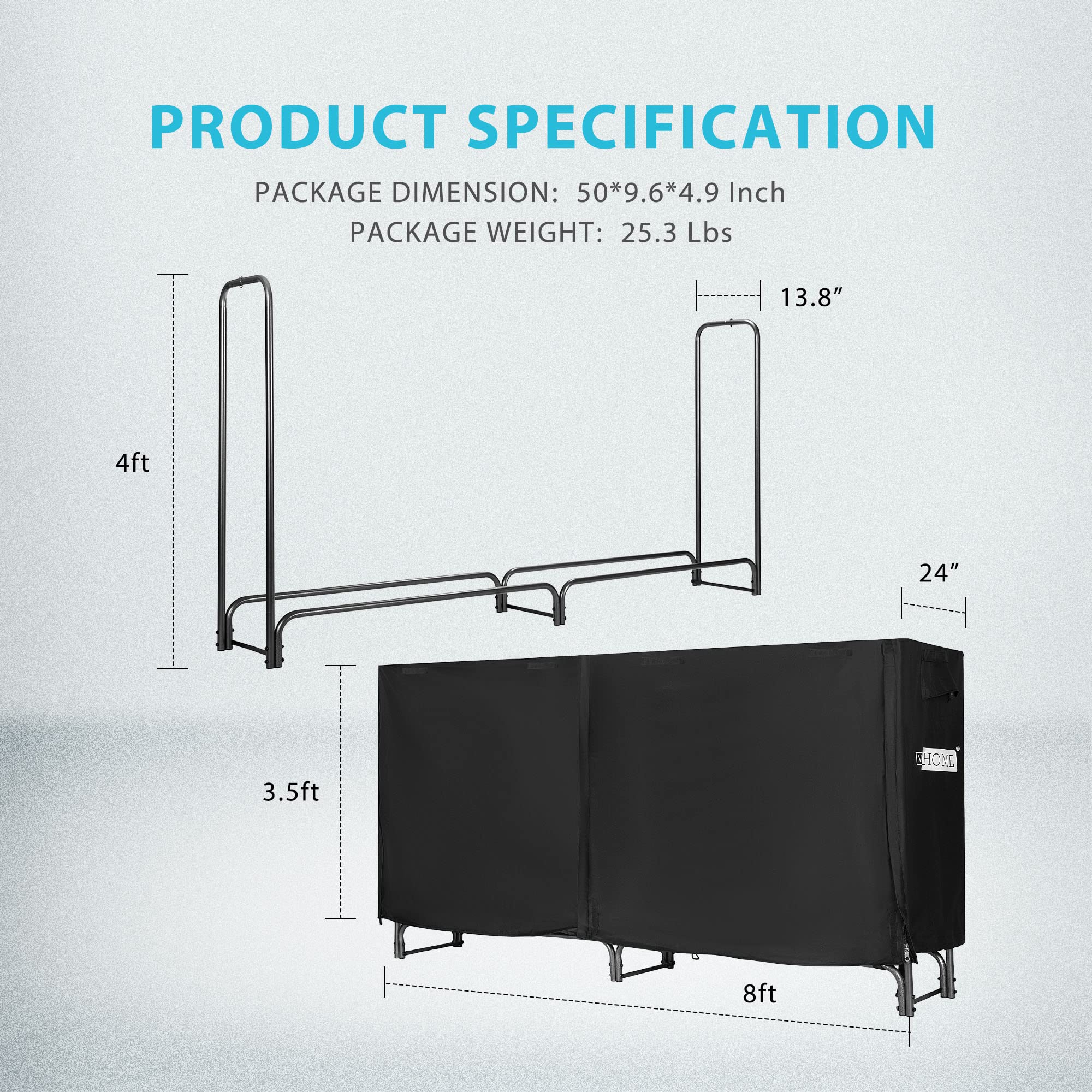 VIVOHOME Firewood Rack with Cover - Thumbnail 5
