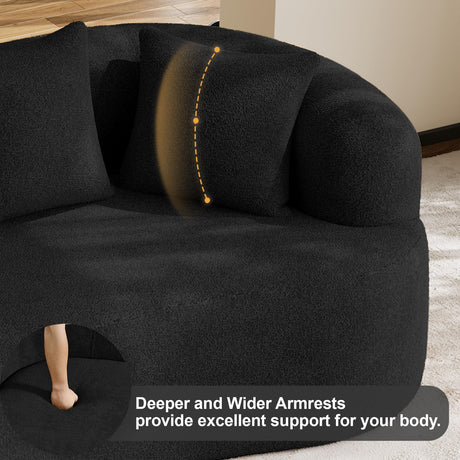 68.5" Loveseat Sofa for Living Room, Modern Luxury Plush Chenille Extra Deep Seat Curved Cloud Floor Couch with 3 Throw Pillows for Small Spaces, No Assembly Needed, Black DAMAIFROM