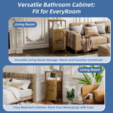 HITNET Bathroom Cabinet, Bamboo Floor Cabinet Free Standing, 4 Tier Sofa Side Storage Cupboard for Living Room Kitchen Bedroom, Walnut HITNET