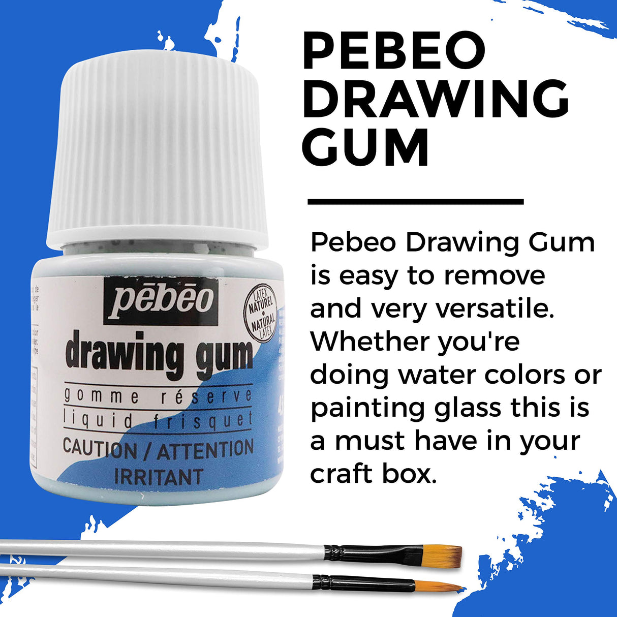 Pebeo Drawing Gum Made in France - Masking Fluid for Watercolor Painting and Various Art Projects - Bundled with Moshify Applicator Brush Set Moshify