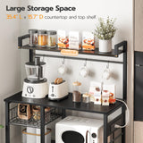 HOOBRO Kitchen Bakers Rack with Power Outlet, Coffee Bar, Microwave Oven Stand with Mesh Basket, Coffee Station with 4 S-Shaped Hook, Kitchen Shelf, for Kitchen, Living Room, Black BB05HB01 HOOBRO