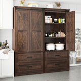 Hlivelood 72" Tall Storage Cabinet with Barn Doors & 2 Drawer, Pantry Cabinet with Adjustable Shelves, Rustic Wood Cupboard for Kitchen, Dining Room, Living Room, Brown Hlivelood