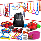 Ninja Warrior Obstacle Course for Kids-Playground Fitness Equipment Ninja Slackline with Multiple Accessories for Kids,Contain Swings,Rope ladders,Rings,Ninja Couse for Kids Outside (2x56ft) Perantlb