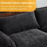 Karl home 122" Sectional Couch 3-Seat Deep Sofa Couch with Ottoman Modern L Shape Sectional Sofa Chenille Upholstered for Living Room, Apartment, Studio, Office, Black Karl home