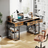 ODK Vintage Small Computer Desk with Fabric Drawers and Storage Shelves - Modern Writing Table, 48"x16" ODK