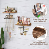 Keebofly Hanging Wall Mounted Jewelry Organizer with Rustic Wood Jewelry Holder Display for Necklaces Bracelet Earrings Ring Set of 2 Carbonized Black,[Patented] Keebofly