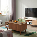 Wooden Fluted Lift Top Coffee Table with Hidden Compartment, Modern Rectangle Center Tables with Adjustable Storage Shelf, Lift Tabletop Dining Table for Home Living Room Office(Walnut) XUZENEST