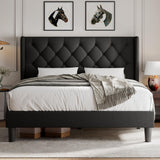 iPormis Queen Size Platform Bed Frame with Button Tufted Headboard, Upholstered Bed Frame with Solid Wooden Slats, 8" Underbed Space, No Box Spring Needed, Noise Free, Easy Assembly, Black iPormis