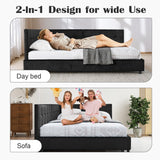 EYATZO Full Size Daybed L-Shaped, Modern Velvet Upholstered Sofa Day Bed Frame with Wood Slats for Living Room Bedroom Guest Room, No Box Spring Needed, Black EYATZO