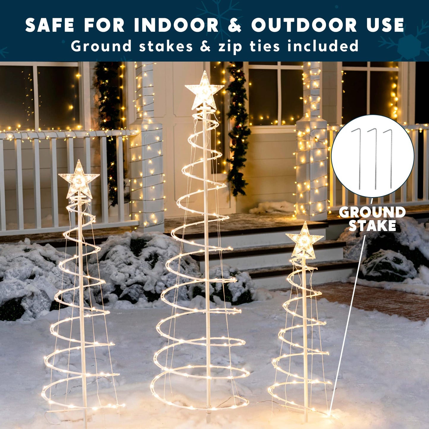 JOIEDOMI 3 Packs Spiral Tree Christmas Decoration Outdoor, 218 LED Xmas Tree Lighted Hoilday Display Decorative Yard Lights with Stakes for Outside Lawn Garden, Christmas Eve Night Décor, Warm White