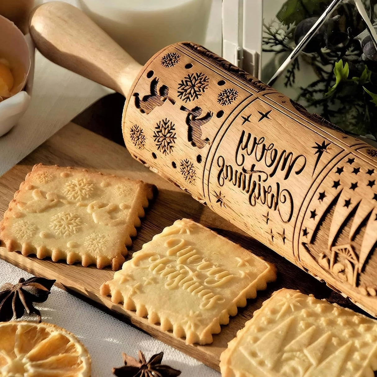 XINBADA Christmas Nativity Embossed Rolling Pin - Perfect Christmas Baking Supplies for Cookie Decorating,Wooden Rolling Pin for Cookies & Pastries,Christmas Theme Cookie Mold XINBADA