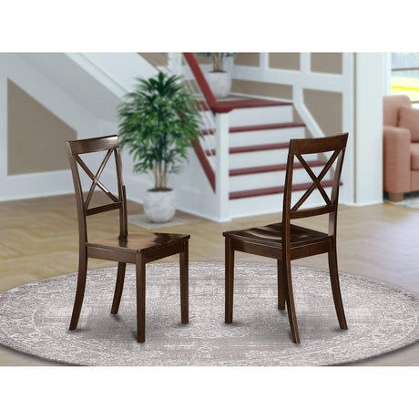 East West Furniture BOC-CAP-W Boston Dining Room Chairs - Cross Back Solid Wood Seat Chairs, Set of 2, Cappuccino East West Furniture