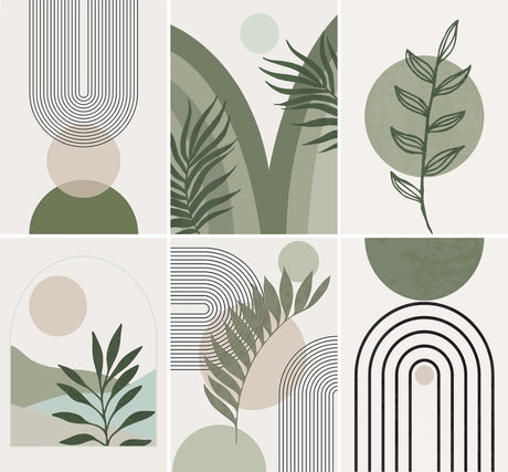 Trandraft 6 Pcs Diamond Art Paintings Kits 12 x 16 Inches Sage Green Boho Diamond Wall Art Accessories Abstract 5D DIY Crafts for Adults Home Wall Decoration Trandraft