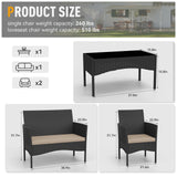 Kurapika Patio Furniture Set 4 Pieces Outdoor Wicker Rattan Chairs Conversation Sets w/Coffee Table, Rocking Bistro Set, for Patio Lawn Backyard (Sand) Kurapika