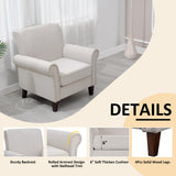 PrimeZone Comfy Accent Chair, Mid-Century Modern Fabric Living Room Chair Reading Chair with Soft Cushion, Nailhead Trim & Rolled Armrest, Arm Chair Sofa Chair for Bedroom Waiting Room Office, Beige PrimeZone
