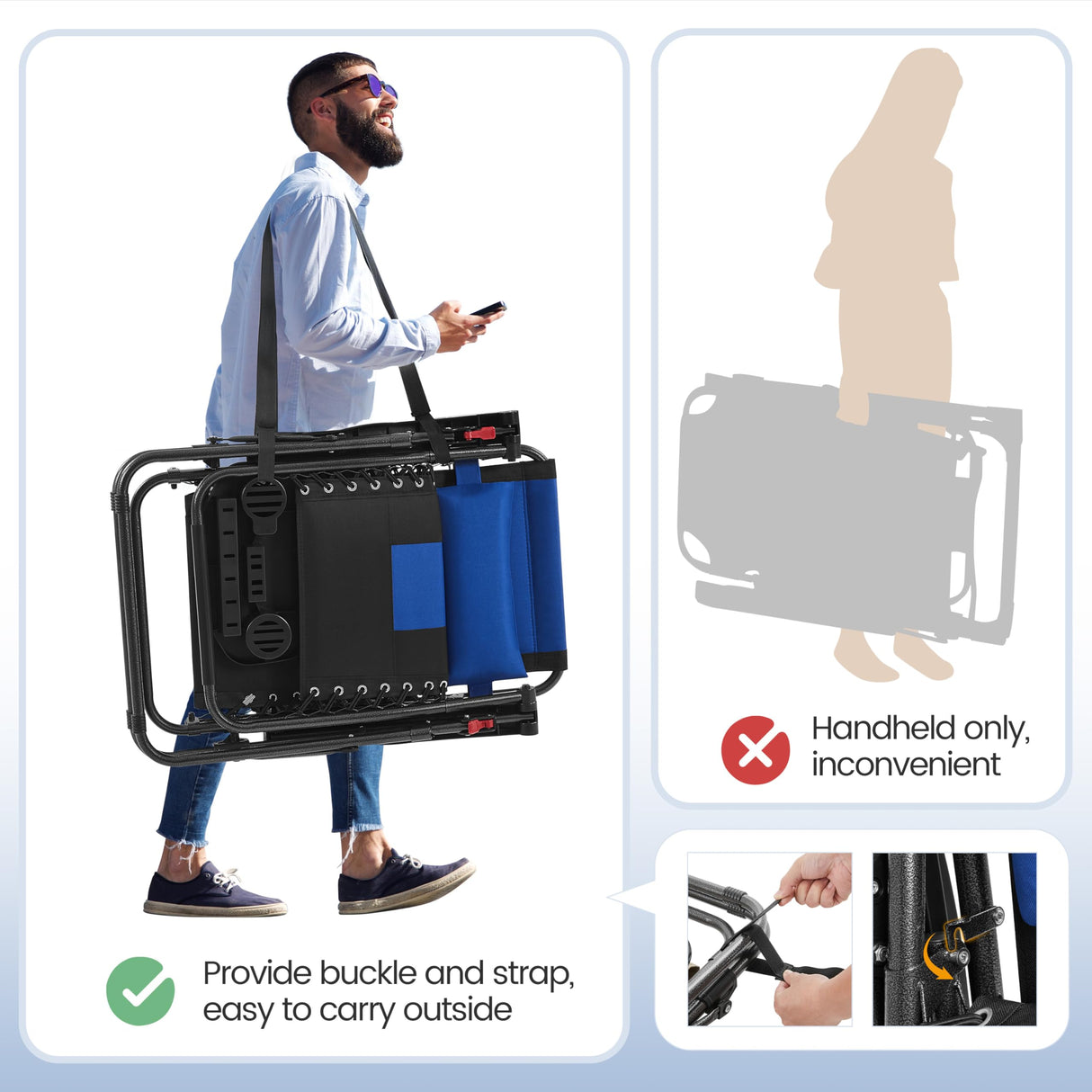 Yaheetech Padded Zero Gravity Recliner, Foldable Outdoor Patio Chairs, Adjustable Anti Gravity Lounger for Backyard Camping w/Carry Strap, Cup Holder, Pillow Navy Blue/Black Set of 2 Yaheetech