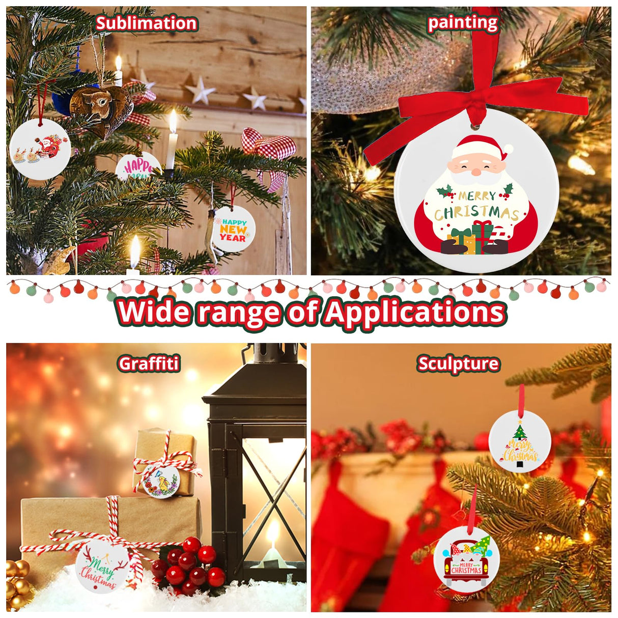 HTVRONT Ceramic Sublimation Ornament Blanks 12PCS - Sublimation Christmas Ornament Blanks Ceramic Decorations - Baby Shower Decorations Sublimation Ornaments with Red Strings (12PCS) HTVRONT