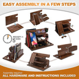 TESLYAR Wood Phone Docking Station for Men - Desktop or Nightstand Organizer - Birthday gifts for Men or Dad - Anniversary Idea from Wife - Key Holders, for Wallet, Watch & Essentials (Chestnut Brown) TESLYAR