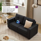 TYBOATLE 65" Black Faux Leather Sofa Couches for Living Room, Mid-Century Modern Tufted Comfy Small Loveseat w/USB Charging Ports and Wide Arms, 2 Seater Office Small Couch for Small Space Bedroom TYBOATLE