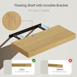 Vivelove Floating Shelves for Wall Mounted, 16 inchs Shelf for Small Bathroom, Bedroom, Living Room, Kitchen, Modern Home Decor, Rustic Farmhouse Wall Shelves with Invisible Brackets - Set of 2, Oak Vivelove