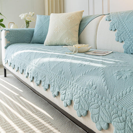 XSlive Cotton Quilted Dog Couch Cover for Sofa Farmhouse Rustic Embroidery Sectional Couch Cover Soft Anti-Slip Sofa Slipcover Furniture Protector for Kids, Pets (Blue,28"x28") XSlive