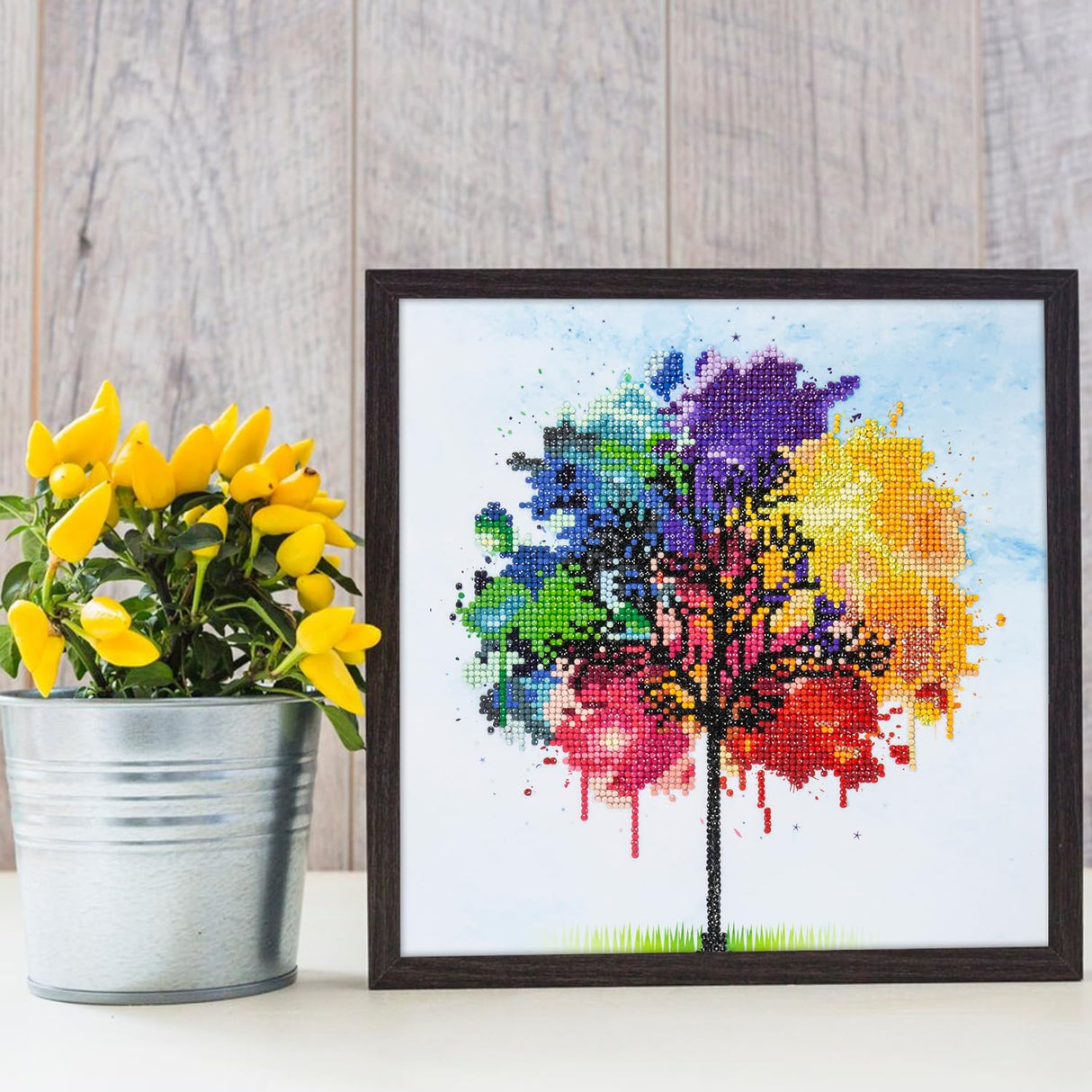 DIAMOND ART BY LEISURE ARTS Rainbow Tree Painting Kit – Intermediate DIY Craft with Round Gems – Relaxing Abstract Tree Canvas for Adults, 12" x 12" DIAMOND ART BY LEISURE ARTS