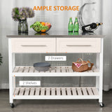 HOMCOM Kitchen Island with Stainless Steel Top, Traditional Kitchen Island with Storage, 2-Tier Open Shelves, Drawers, White HOMCOM