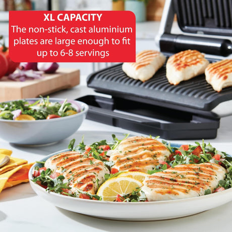 T-Fal, Electric Grill, OptiGrill Stainless Steel XL 6 Servings 9 Intelligent Automatic Cooking Modes 1800 Watts Nonstick Removable Plates, Dishwasher Safe, Panini Press Sandwich Maker T-Fal