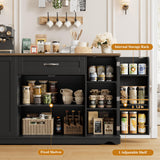 HOSTACK Kitchen Island Cart with Storage, 47'' Kitchen Storage Island on Wheels with 2 Drawers, Rolling Island Table with Adjustable Shelves, Mobile Buffet Sideboard Cabinet for Dining Room, Black HOSTACK