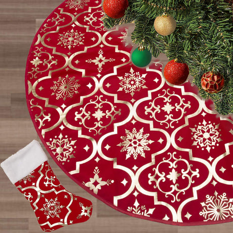 Flash World 36 Inch Large Christmas Tree Skirt Xmas Soft Cover Mat Decor Snowflake Collar Farmhouse Tree Skirt for Holiday Ornaments Party Home Indoor Decorations (Red, 48INCH) FLASH WORLD