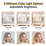 Fameill Vanity Desk with LED Sliding Mirror, Dressing Table with 4 Drawers and Stool Set, RGB Lights, Makeup Vanity 3 Color Lighting Modes Adjustable Brightness, Charging Station, White Fameill