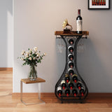 X-cosrack Wine Rack Freestanding Floor, Mini Bar Table Wine Holder Stand Liquor Cabinet with Glass Holder Wood Tabletop 14 Bottles Floor Wine Storage for Home Bar Kitchen Living Room (Patent Pending) X-cosrack