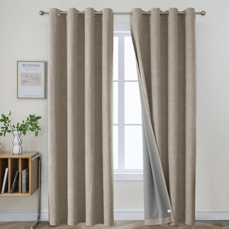 Joydeco Blackout Curtains 108 Inches Long 2 Panels Burg, Room Darkening Curtains for Bedroom, 100% Black Out Textured Thermal Drapes Privacy Protection 2 Panels Set(W52 x L108 Inch, Linen) Joydeco