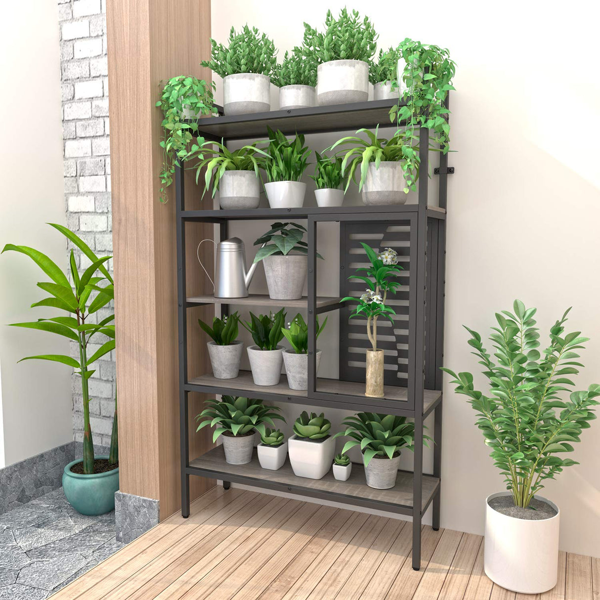 Weehom 5-Tier Adjustable Industrial Bookshelf, Modern Wood Bookcase with Stable Metal Frame, Open Storage Shelves Standing Shelving Unit for Living Room Bedroom Kitchen Office Weehom