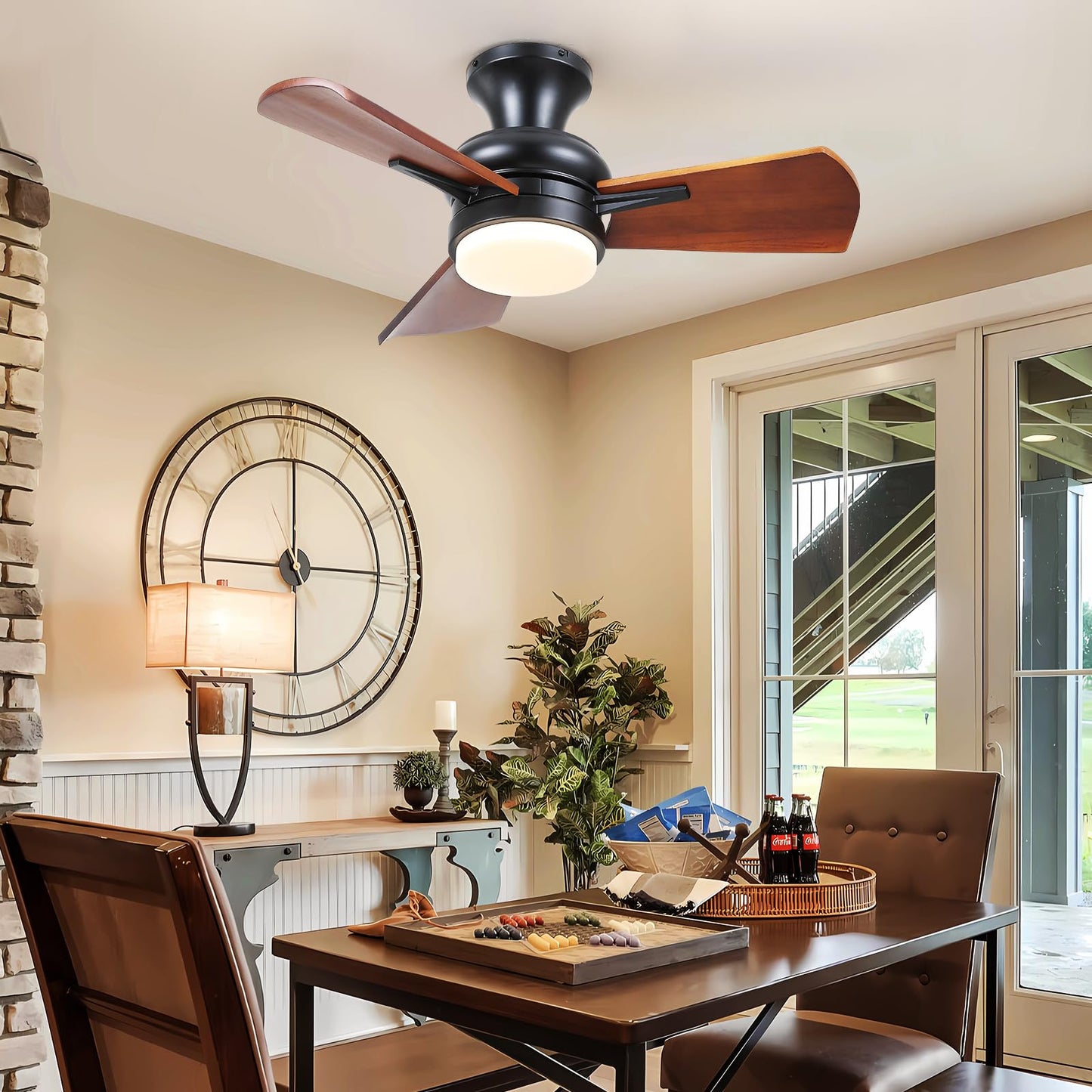 Mpayel Wood Ceiling Fans with Lights - 30" Small Flush Mount Ceiling Fans with 3 Wood Blades and Remote/APP Control, Stepless Dimming and Reversible, Low Profile Ceiling Fan Lights for Bedroo - WoodArtSupply