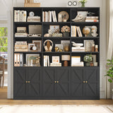 FACBOTALL 75" Triple Wide Bookshelf, Bookshelf and Bookcase with 6 Farmhouse Doors, 71" Wide 6 Tier Book Shelf with 18 Storage Shelves, Large Wooden Bookshelves, Tall Bookcase for Home Office, Black FACBOTALL