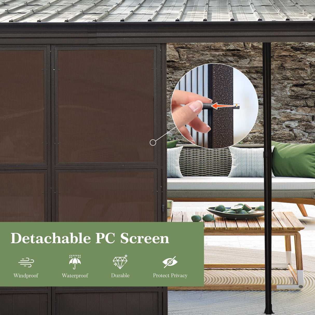 Domi 12x20FT Sunroom,Wall Mounted Gazebo Solarium with Front Door, Both Side Entrance, Galvanized Steel Sloping Roof, Moveable PC Screen, Outdoor Permanent Sun Room Lean to Gazebo for Deck Patio domi outdoor living