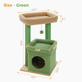 PEQULTI Cat Tree Cactus Cat Tower for Indoor Cats with Private Cozy Cat Condo, Natural Sisal Scratching Posts and Plush Pom-pom for Small Cats Green PEQULTI