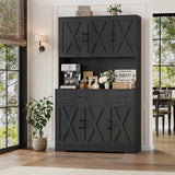 HOSTACK 71" Pantry Cabinet with Charging Station, Tall Kitchen Pantry Storage Cabinet with Microwave Stand, Farmhouse Kitchen Hutch with Storage Drawers for Living Room, Dining Room, Black Wood Grain HOSTACK