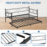 IDEALHOUSE Twin daybed with Trundle, Metal Twin Daybed and Trundle Set, Day Bed Sofa Bed Frame with Steel Slat Support, Multifunctional Daybed Frame for Bedroom (Modern - Black) IDEALHOUSE