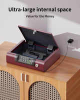 Gun Safe,Biometric Gun Safe for Pistols 3-Ways unlock Fingerprint Digital PIN Key Unlock with Voice,Lock box for Cloakroom living room Bedroom Nightstand and Car BILLCONCH - Burgundy Red BILLCONCH