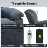 Softa 360° Swivel Rocker Recliner with Massage & Heat for Adults, Manual Rocking Chair with USB Port & Side Pocket, Swivel Glider Recliner for Living Room Apartment Small Spaces (Blue Gray) Softa