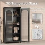 VASAAOSD Kitchen Pantry Storage Cabinets, Metal Sideboard Storage Cabinet with Glass Doors and Adjustable Shelves, Modern Furniture Pantry Cabinet for Kitchen, Living Room and Dining Room, Black VASAAOSD