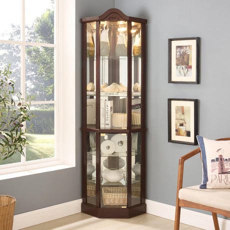 CKEASEAN 72" H Lighted Curio Cabinet with Light Blub, Glass Display Cabinet with 6 Adjustable Shelves, Tempered Glass Doors, Corner Wine Cabinet Storage Rack for Bar and Liquor Storage (Dark Cherry) CKEASEAN