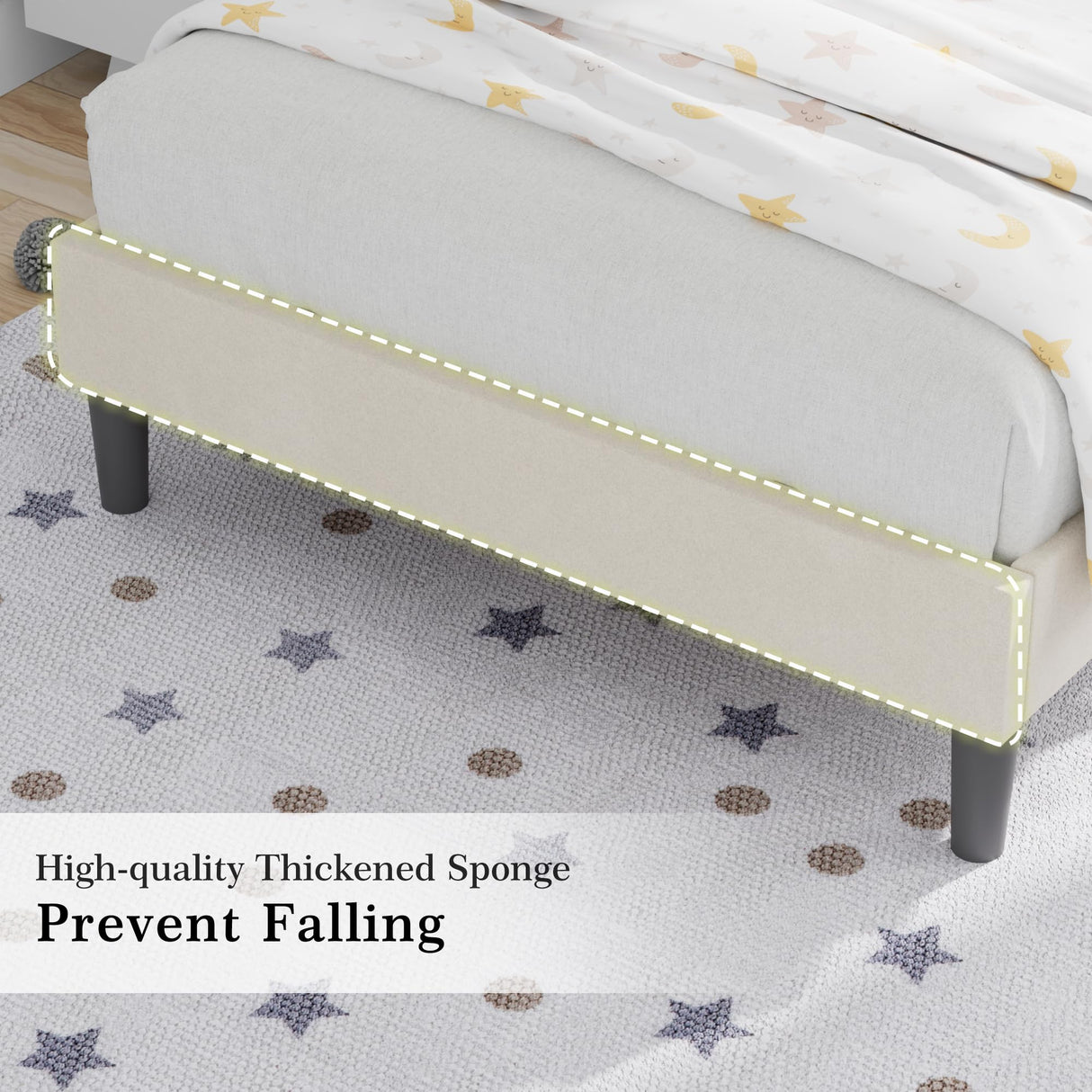 VECELO Twin Bed Frame with Upholstered Headboard, Heavy-Duty Platform Bedframe with Strong Wooden Slats Support, No Boxing Spring Needed, Pale Beige VECELO