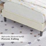 VECELO Twin Bed Frame with Upholstered Headboard, Heavy-Duty Platform Bedframe with Strong Wooden Slats Support, No Boxing Spring Needed, Pale Beige VECELO