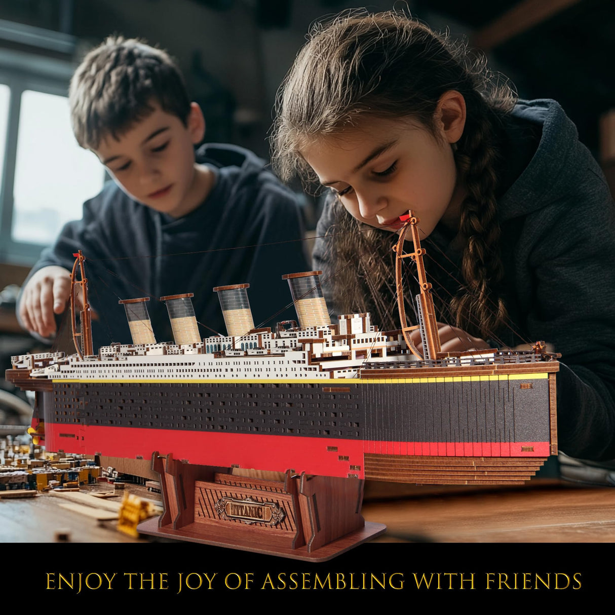 Titanic Model 3D Wooden Puzzles for Adults, Titanic Model Kit Set, Titanic Toys for Adults Teens with LED Light, Dance Hall, Lounge, Home Decor, Birthday, Christmas Fuiltee