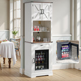 LUXOAK Bar Cabinet with Fridge (Included), 69" Farmhouse Wine Cabinet with Storage Drawers & Adjustable Shelves, Coffee Bar Cabinet for Home bar, Dining Room, Living Room LUXOAK
