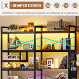 Itaar 5-Tier Convertible Corner Bookshelf with LED Light, Pegboard & Storage – Black Itaar